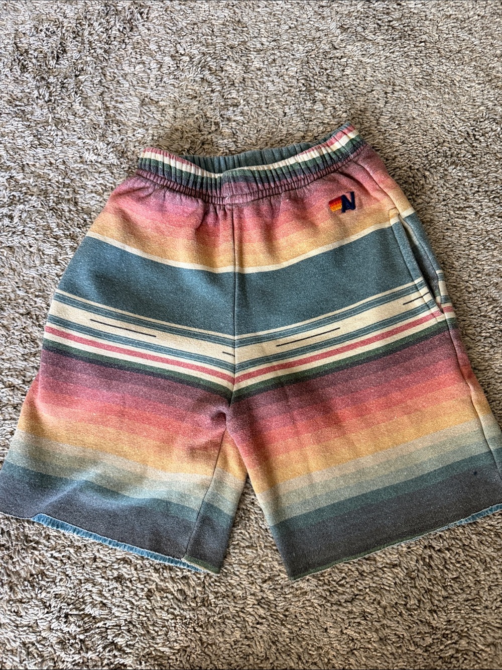 Aviator Nation Rainbow Stripe Kids Sweatshorts - Blue, Pink, Yellow, Cream